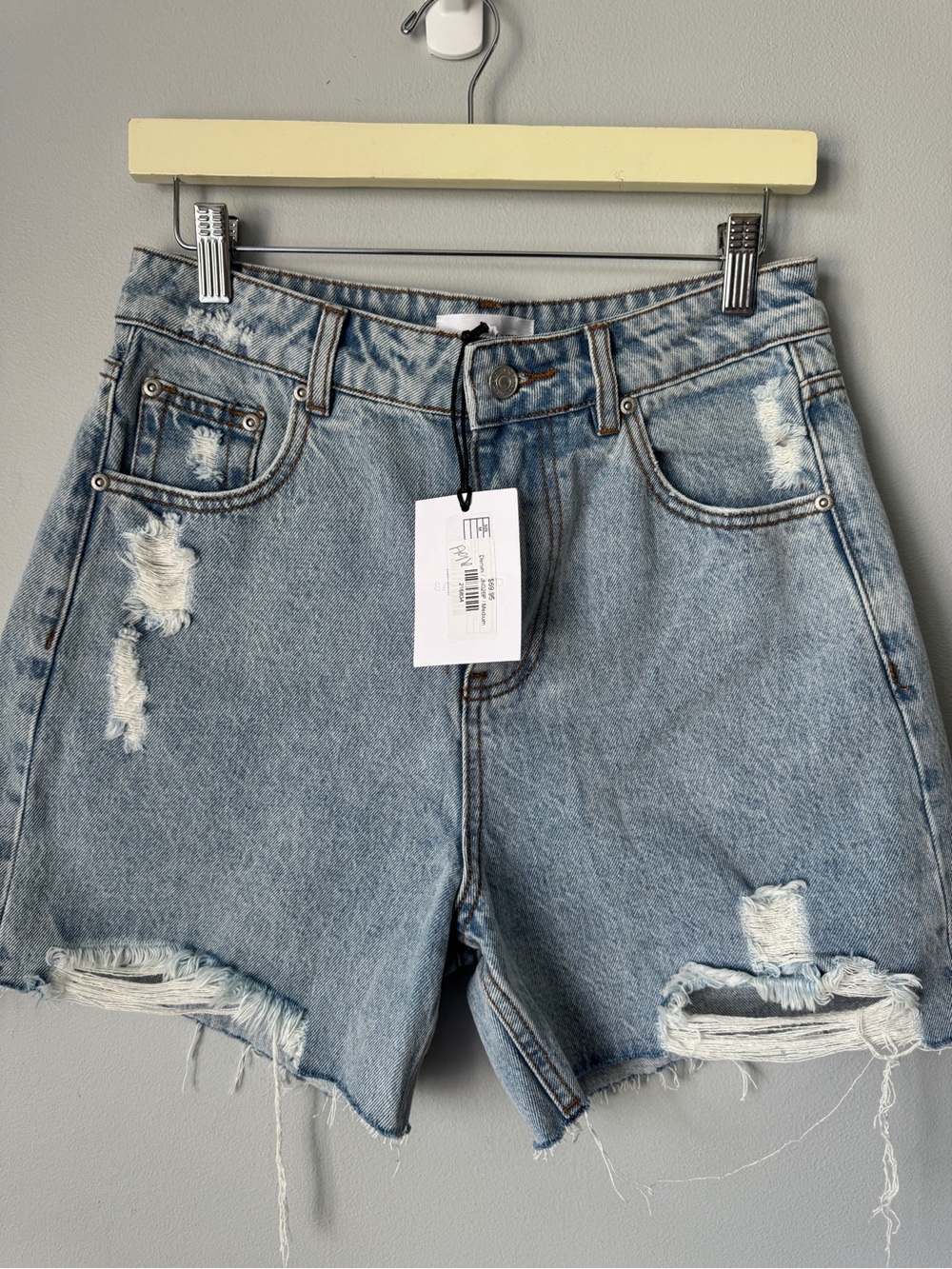 GREY LAB Light Blue Distressed Jean Shorts